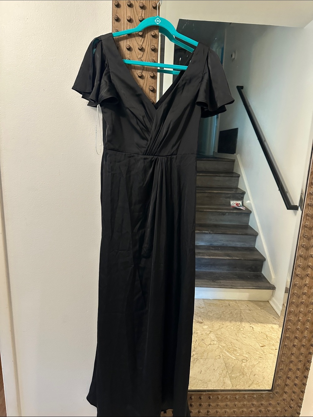Azazie Black V-Neck Flutter Sleeve Maxi Dress